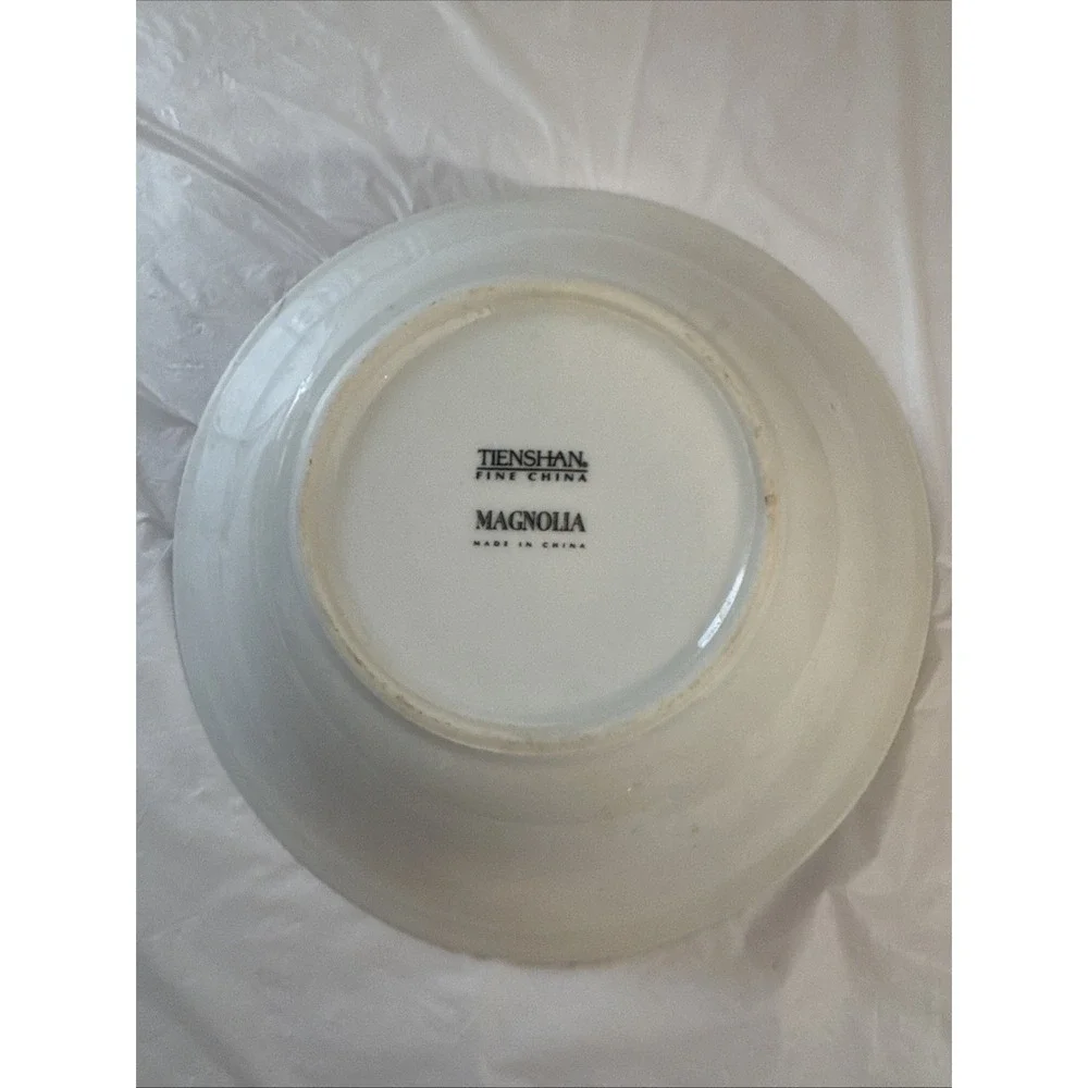 Tienshan Magnolia Round Serving Bowl Floral Pink Green Rim Fine China 9